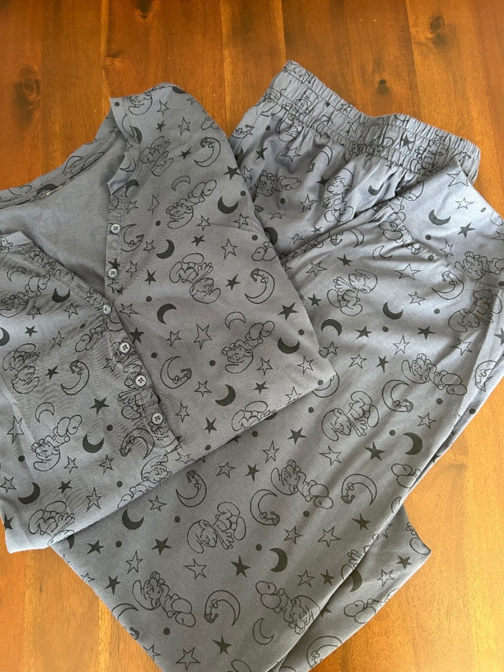 Smurfs Pajama Set XL Blue Grey Celestial Moon Stars Henley Sleepwear 2pc Lounge
